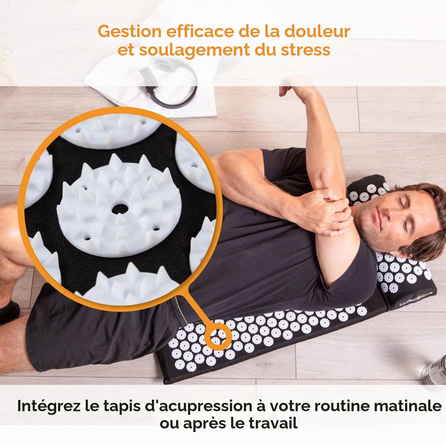 LyfeFocus Ensemble Tapis d'Acupression & Oreiller avec Sac – Tapis de Massage Rembourré pour Soulager le Dos, le Cou & les Épaules – Réduit la Tension Musculaire & le Stress.