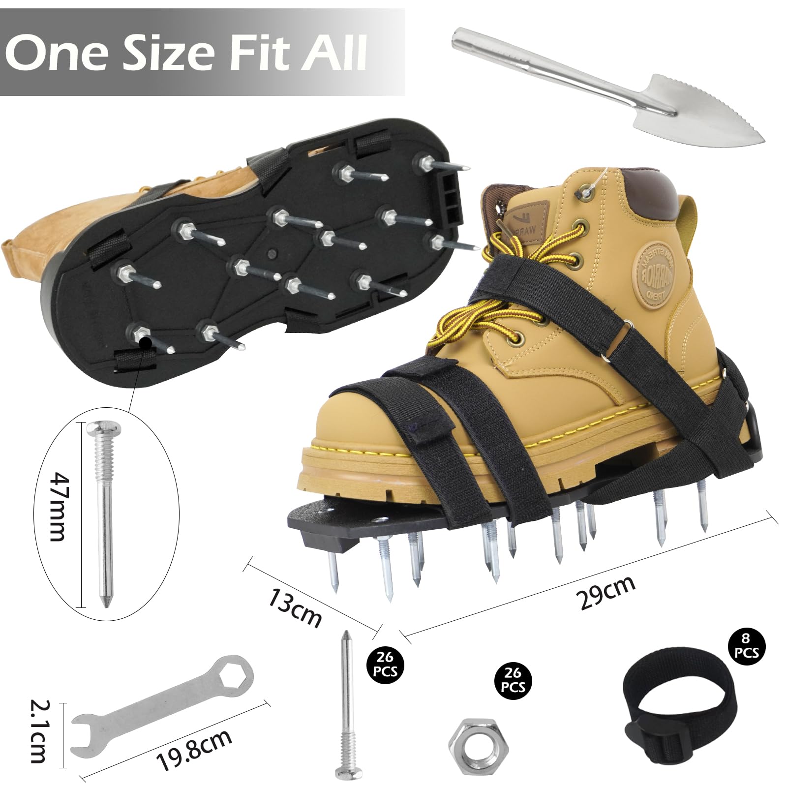 Lawn Aerator Shoes, Soil Grass Aeration Shoes with Stainless Steel Shovel Heavy Duty Spiked Sandals and Adjustable Straps for Yard Patio Lawn Garden(Black) — view 2