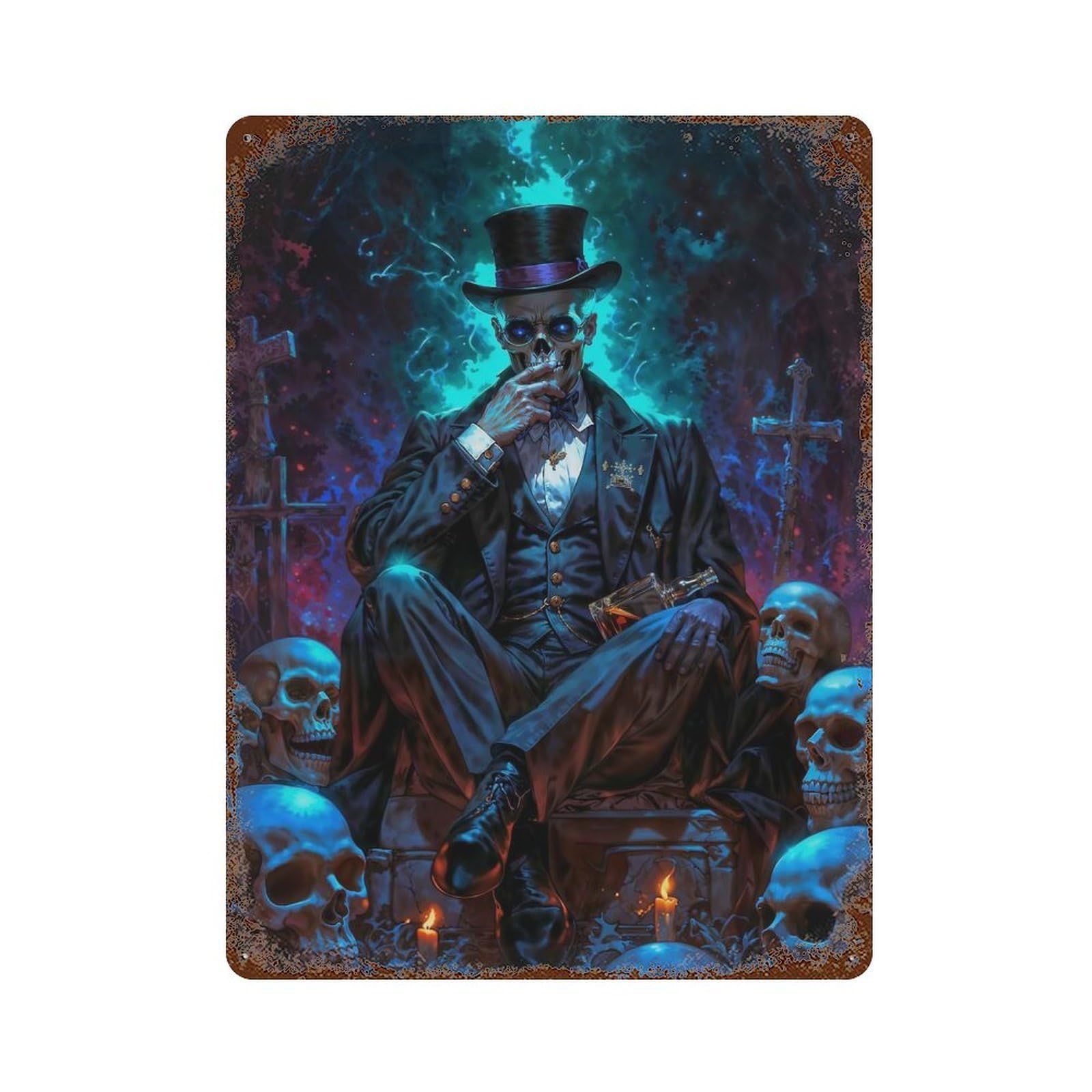 Baron Samedi Vintage Metal Tin Sign 15.7"x11.8", Ideal for Cafe, Home Bar And Lounge Decor