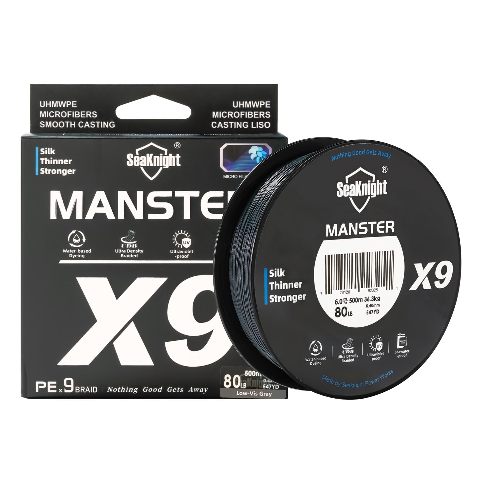Seaknight X9 9 Strands Braided Lines 150M Smooth PE Braid Multifilament Wire Carp Fishing Lines Double Coating UV-proof Saltwater-proof Fishing Line for Sea Fishing 17-80LB