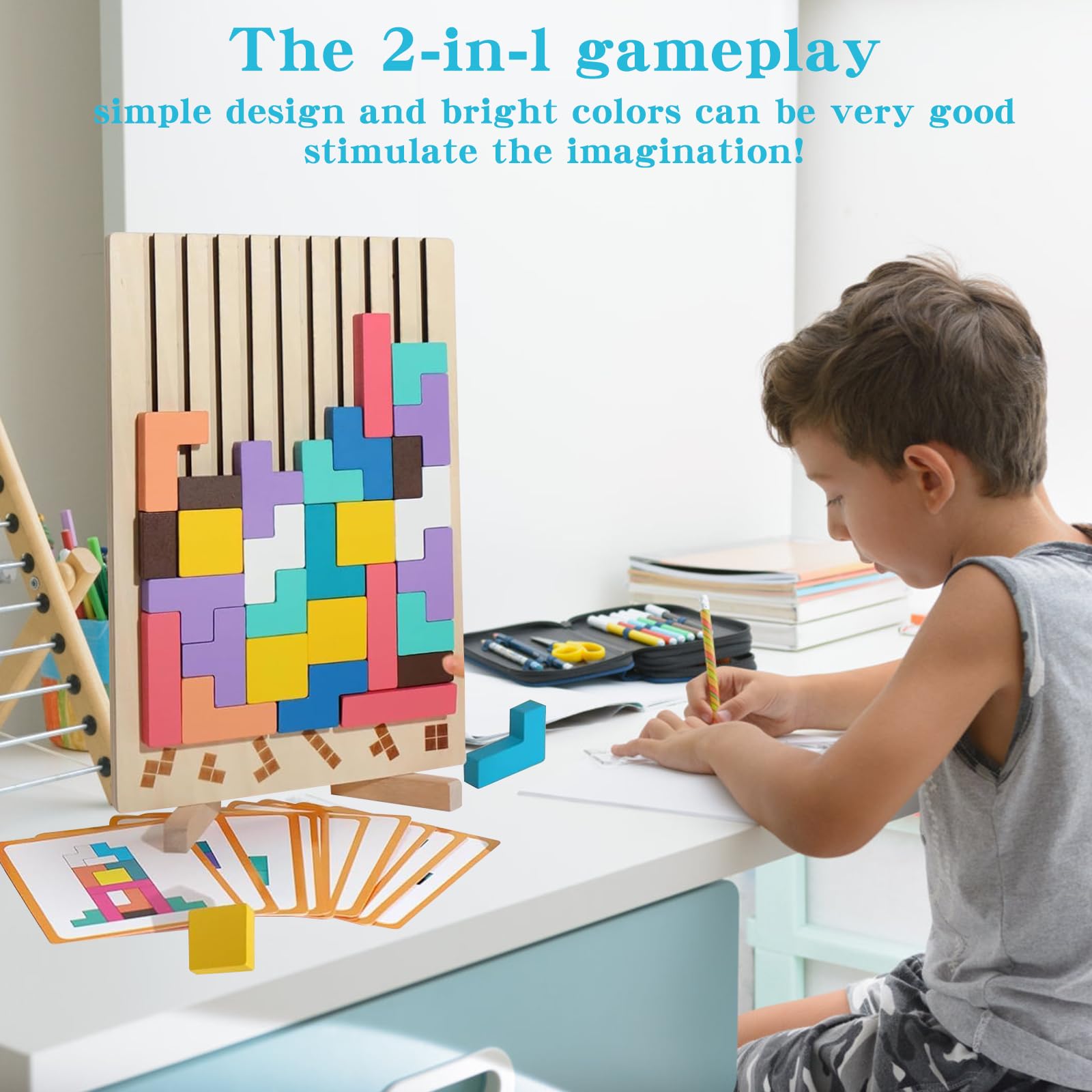 Puzzle di Legno Tetris,Giocattoli educativi,Giochi Montessori 3 4 5 6 Anni, Intelligenza Jigsaw ,Cervello Giocattolo, Colorato Blocchi Geometrici Tetris ,Regalo per Bambino