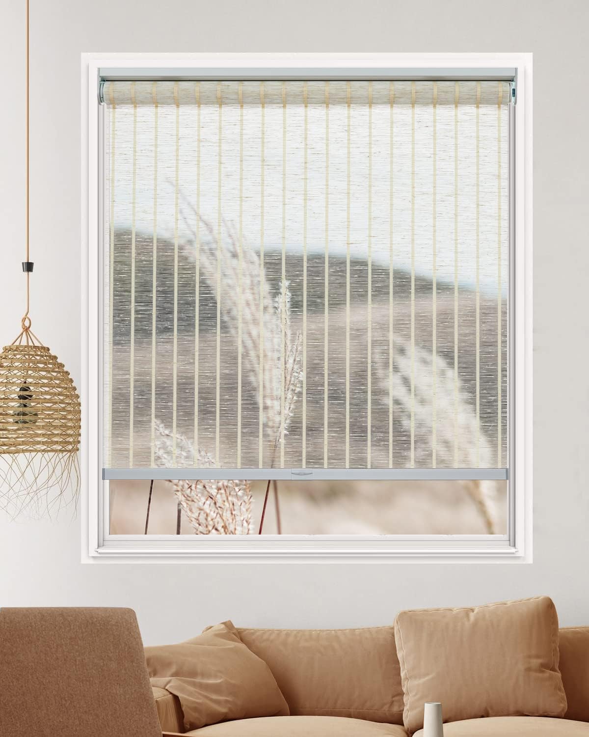 Natural Bamboo Look Cordless Window Blinds, Free-Stop Shades & Blinds, Light Filtering Roller Shades for Home, Roller Window Shades, Door Blinds for Windows, Cream, 30.5" W x 78" H