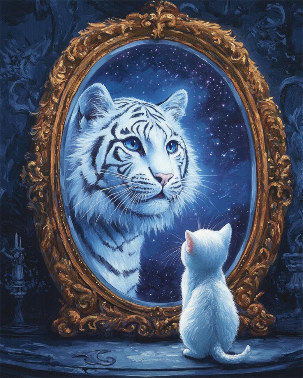 RKFLGEW DIY Embroidery Set Fantasy White Tiger 50x70cm