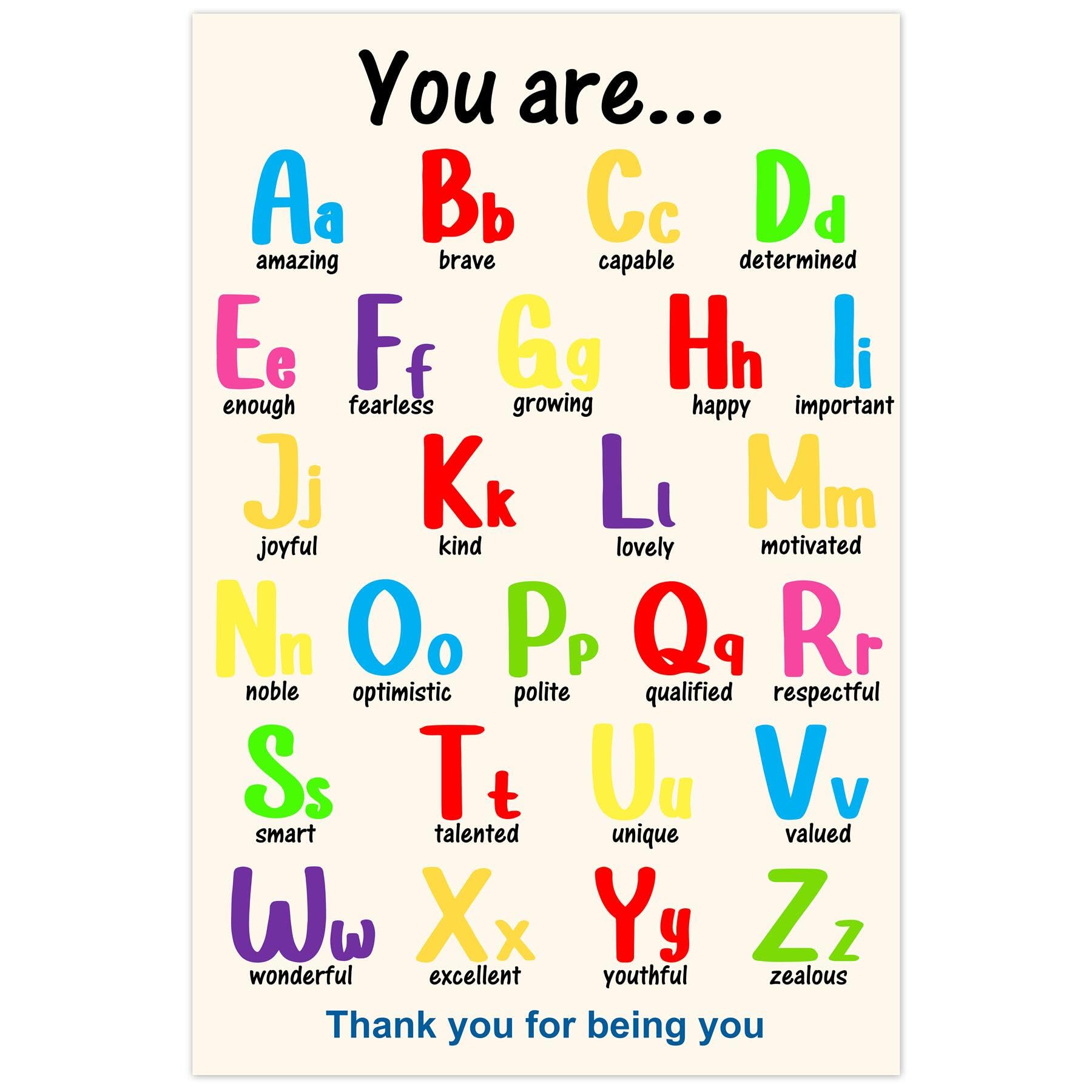 Alphabet Poster Print Colorful ABC for Kids, Uppercase and Lowercase Letters with Words - Nursery, School Classroom Decor, Kindergarten Learning, Baby Room Wall Art