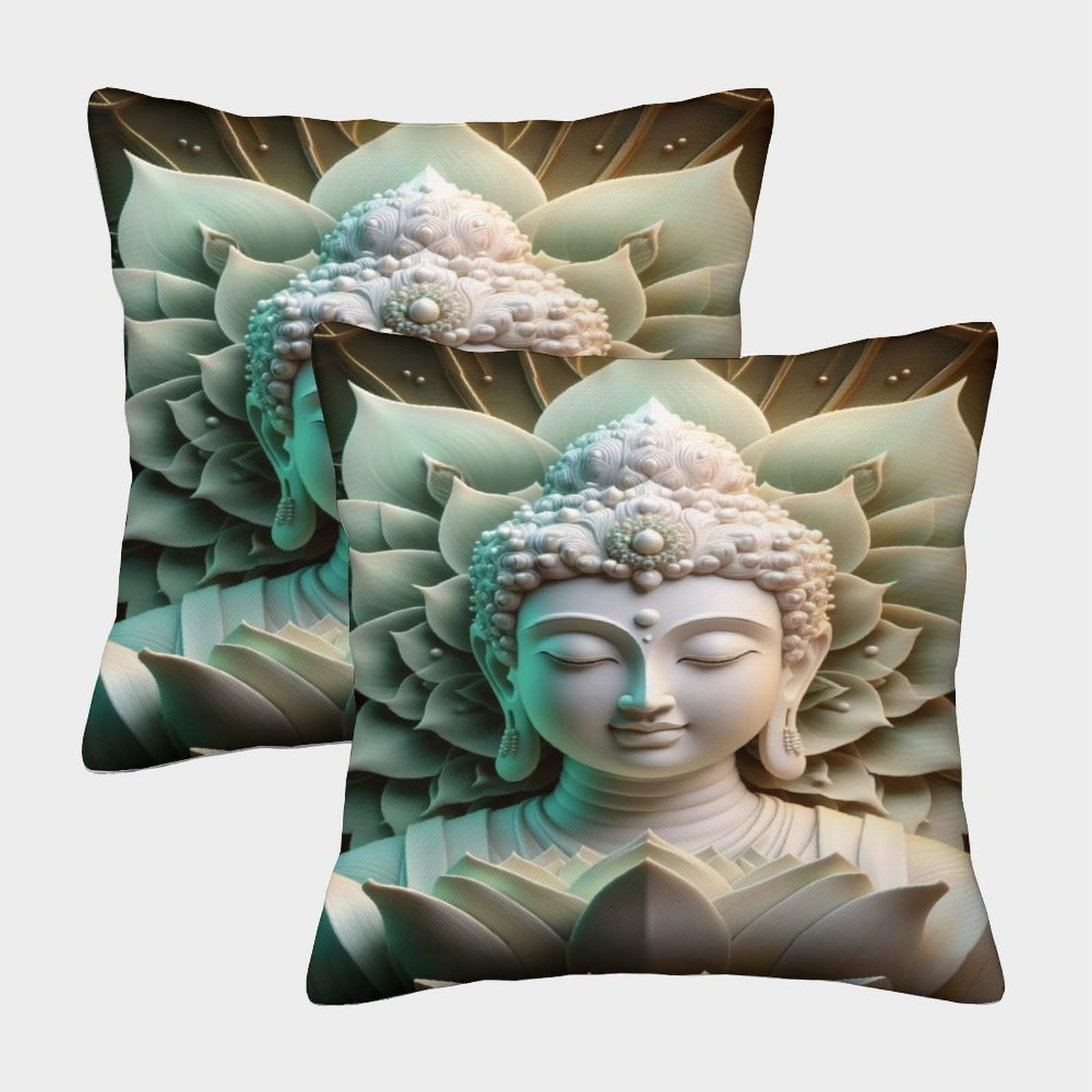 TNFHSOFT Buddhism Cushion Cover Set of 2 Decorative Machine Washable Pillowcases Square Pillow Cases with Invisible Zipper Cushion Covers For Livingroom Sofa Bedroom Throw Pillow Cases 45x45cm