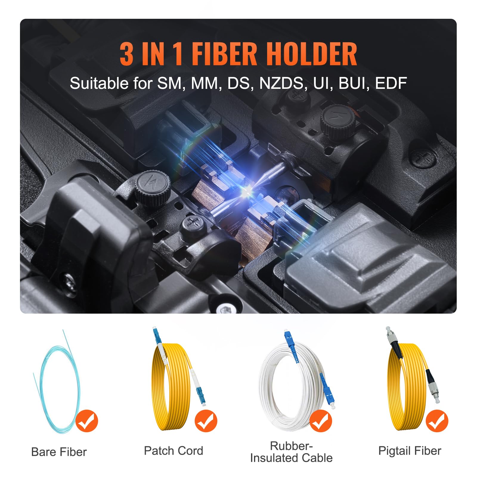 VEVOR Empalmador de Fibra Óptica 4 Motores Alineación Revestida Pantalla Táctil Batería 7800 mAh 146x131x152 mm