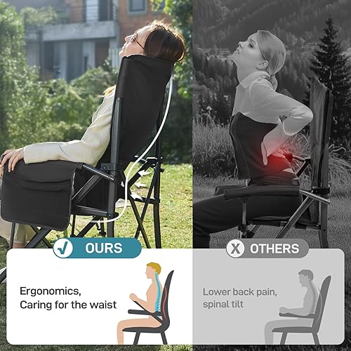 Miniatura 2 de EVER ADVANCED Oversized Folding Camping Chair for Adults with Adjustable Lumbar Support, Heavy Duty Chair with Side Pockets, Portable Collapsible