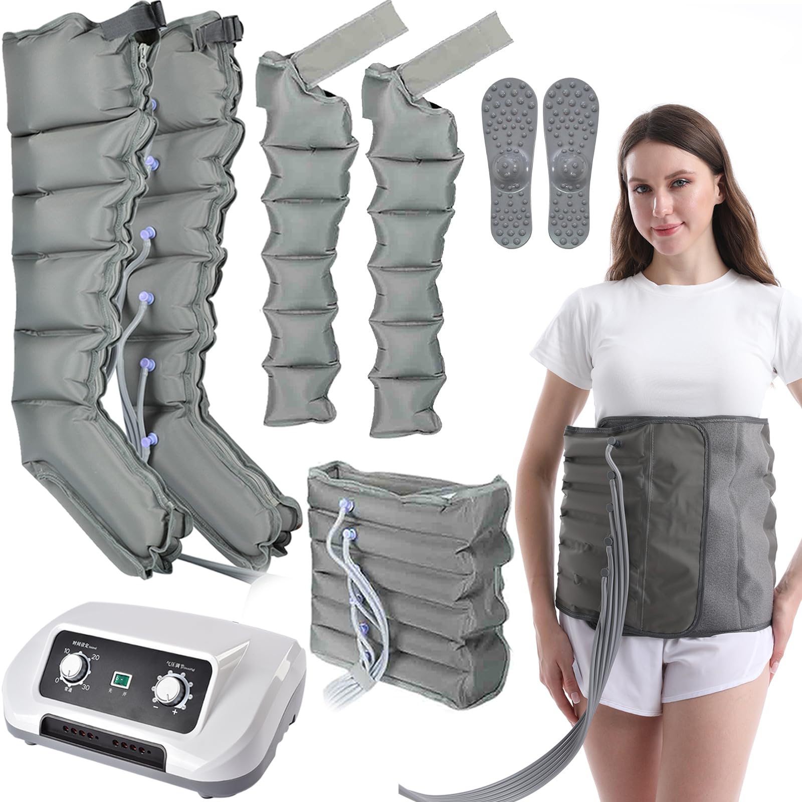 Massaggiatore per gambe a 6 camere, sistema di recupero con stivali a compressione d'aria elettrica, massaggiatori per drenaggio linfatico per dolore e circolazione, gambe gonfie, edema, sol