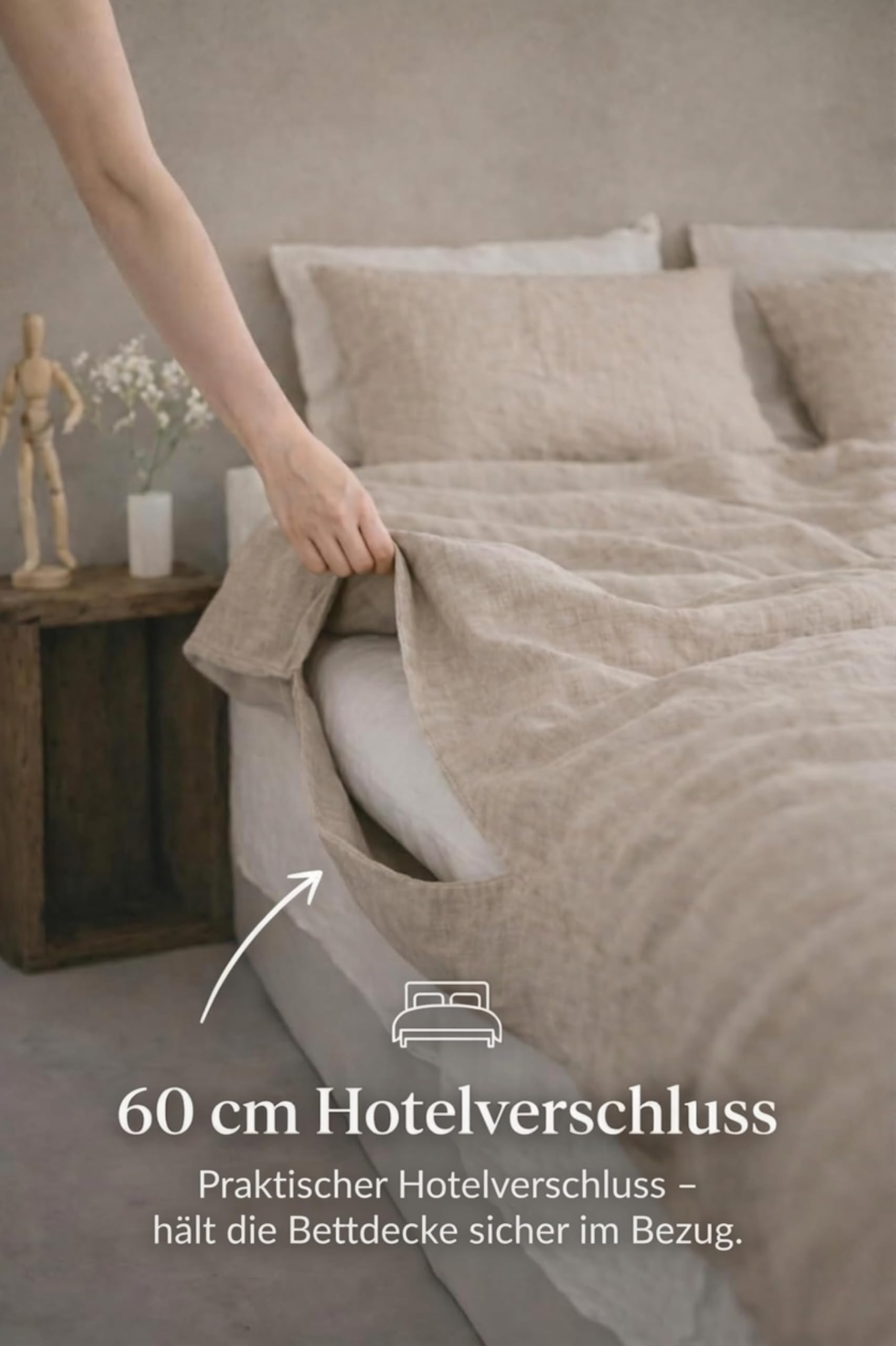Set Copripiumino/ 100% Biancheria da Letto in Lino Lavato, con Chiusura Hotel, StoneWashed (Lino naturale, 200 x 200 cm, 2Pz. 40 x 80 cm)