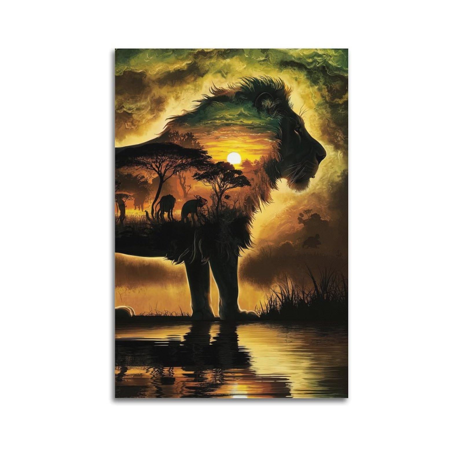 DLJGDS Safari - Inspired Lion Silhouette with Sunset And Wildlife Decorative Painting Canvas Wall Posters And Modern Family Bedroom Decor 20x30inch(50x75cm)