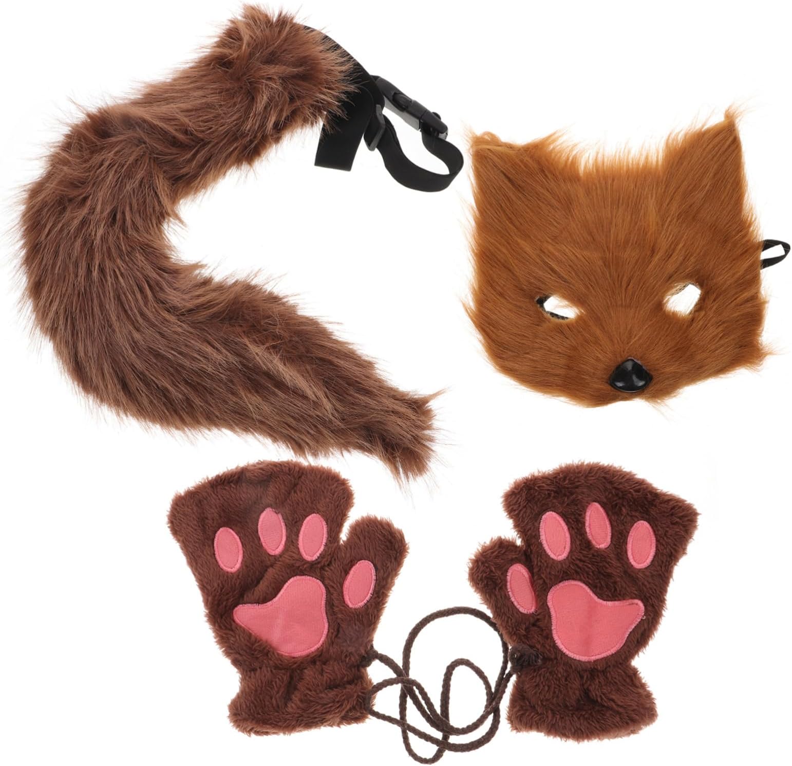 Fox Mask Glove Set Animal Mask for Adults Masquerade Cosplay Carnival Festival Prop