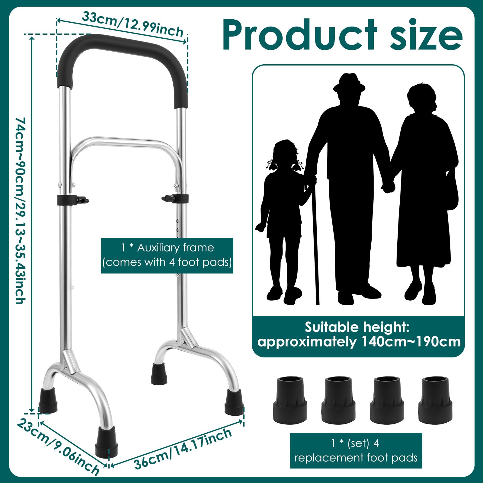 Supporto per alzarsi, altezza regolabile, 74 – 90 cm, portata 200 kg, per anziani con 8 piedini antiscivolo, per alzarsi in piedi, soluzione perfetta per un maggiore comfort e sicurezza nell'Allta