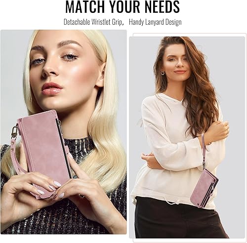 Miniatura 5 de Defencase Funda compatible con Galaxy A13 5G con tarjetero de bloqueo RFID para mujeres y hombres, correa magnética de piel sintética con cierre de