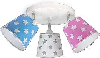 FKL Lámpara de techo para niños, lámpara de techo, lámpara infantil, lámpara multicolor, estrella de metal, 230 V, 299 300 G3 (300 G3), color rosa, blanco y azul