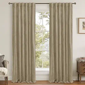 LAMIT Dark Taupe Velvet Curtains 120 Inch for Living Room, Thick Thermal Insulated Drapes Room Darkening Country Decor Back Tab and Rod Pocket Panels for Bedroom, 2 Panels, 52 x 120 Inch