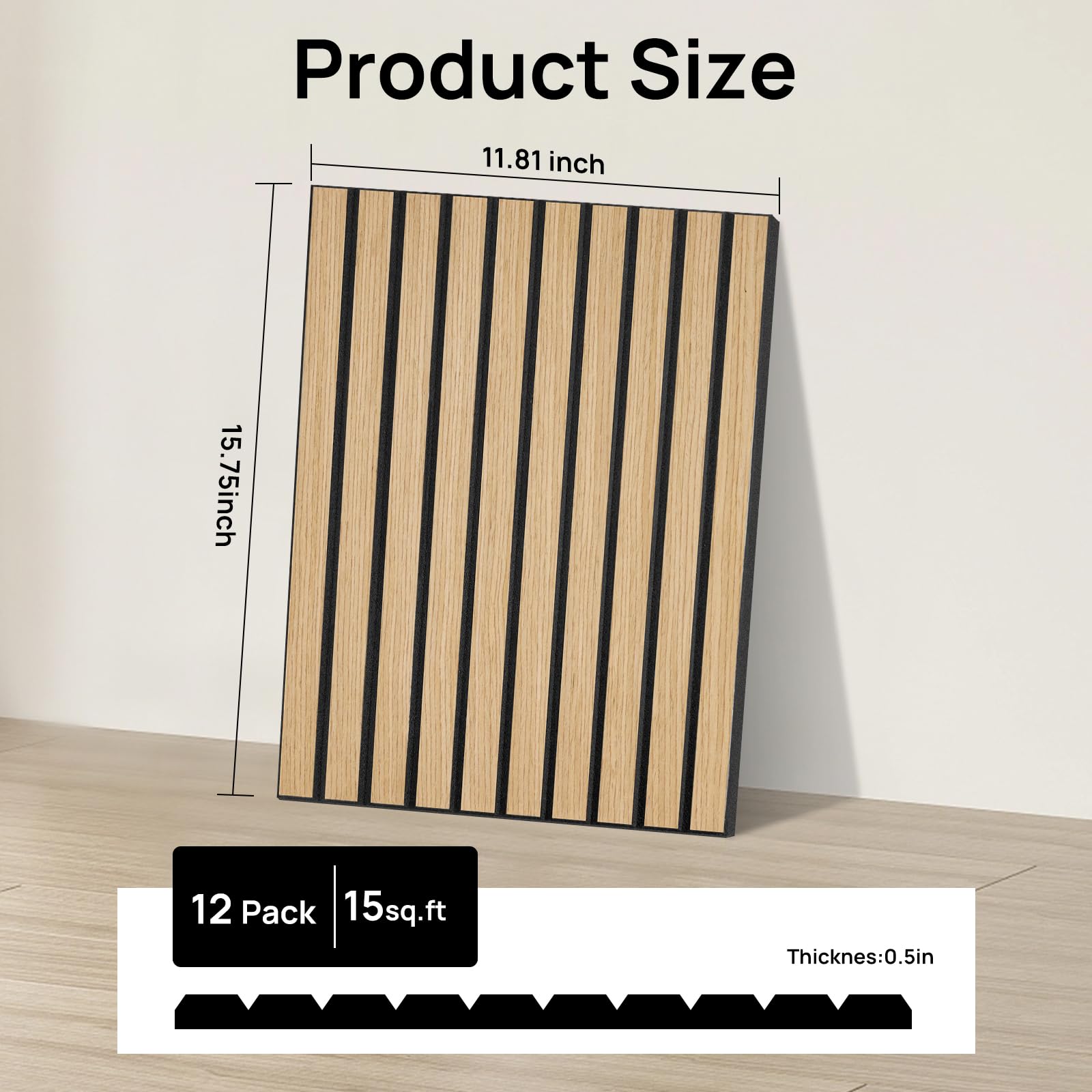 Paquete de 12 paneles acústicos de PVC de grano de madera, paneles de pared autoadhesivos de 30 x 39.9 cm, paneles de pared de fibra de poliéster de 0.89 cm de grosor para oficina en casa
