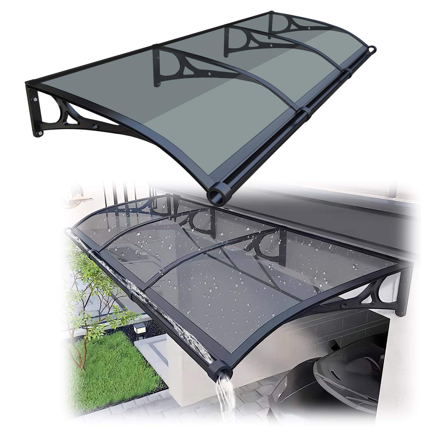 Tenda a baldacchino per porta esterna, protezione dai raggi UV, con copertura in policarbonato per porta d'ingresso, finestra e patio, grigio scuro, 120 x 220 cm, resistente alle intemperie