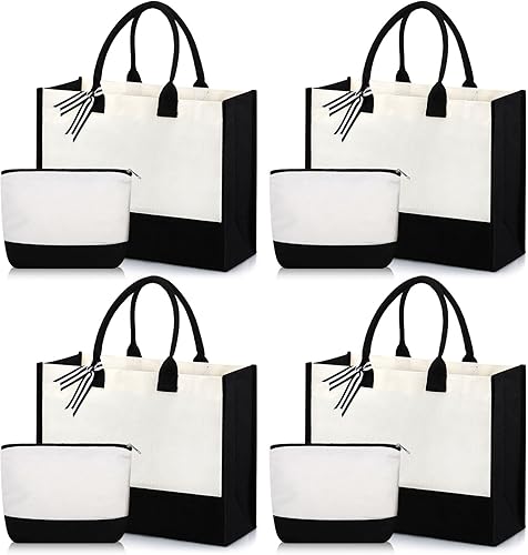 Miniatura 1 de Chunful 4 bolsas de arpillera con asa, bolsa de regalo a granel para mujeres, bolsa de playa de lona de boda, bolsa de yute de arpillera, bolsa de