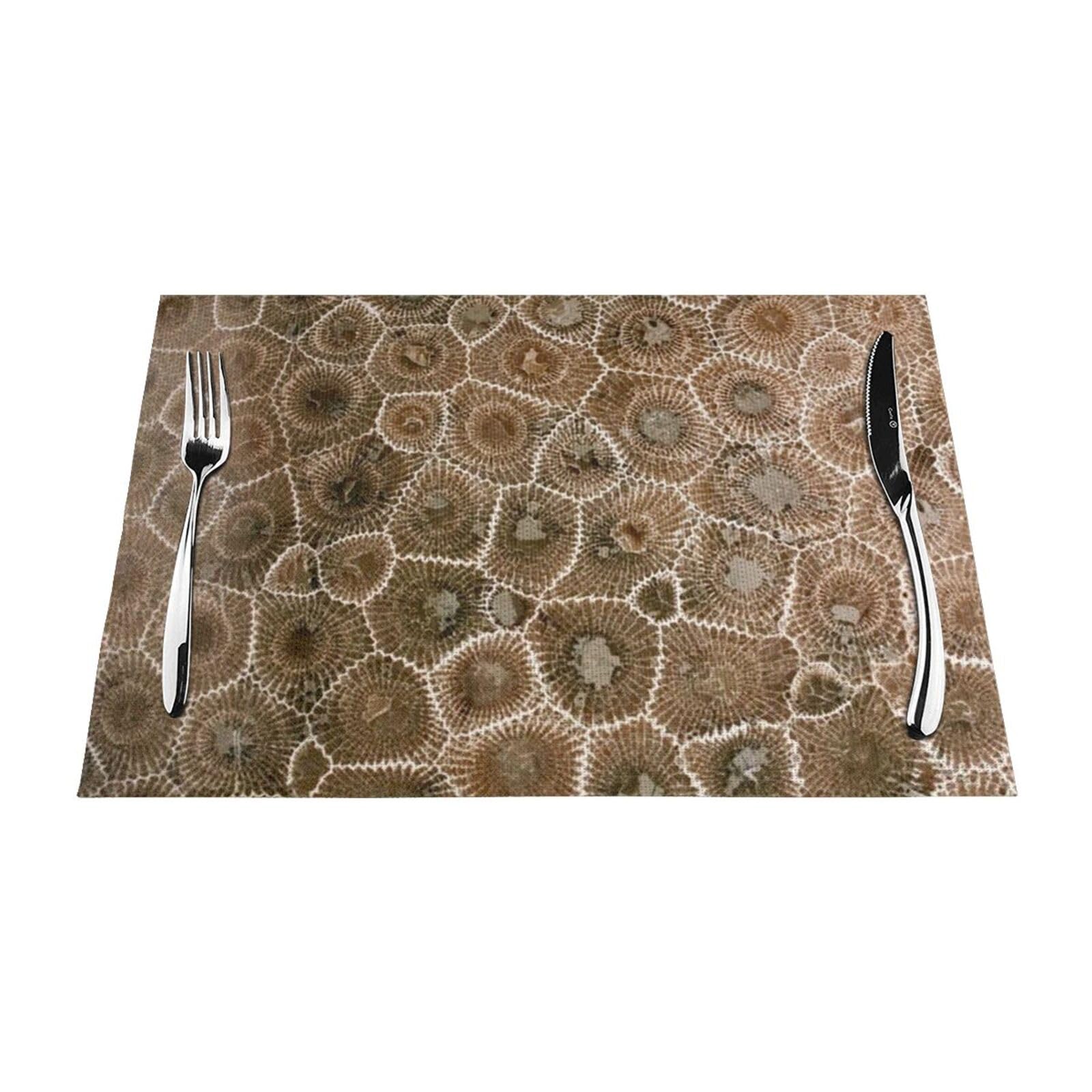 PVC Placemat Set of 4 PCS, 45x30 CM, Petoskey Stone Pattern Printed Non-Slip Heat Resistant Place Mats for Kitchen Dining Table Indoor Outdoor