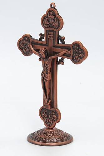 Miniatura 4 de GGCI Crucifijo - Cruz de pared de bronce rojo, estatua de metal tonificado y cruz de Jesucristo de mesa, 6 pulgadas de altura