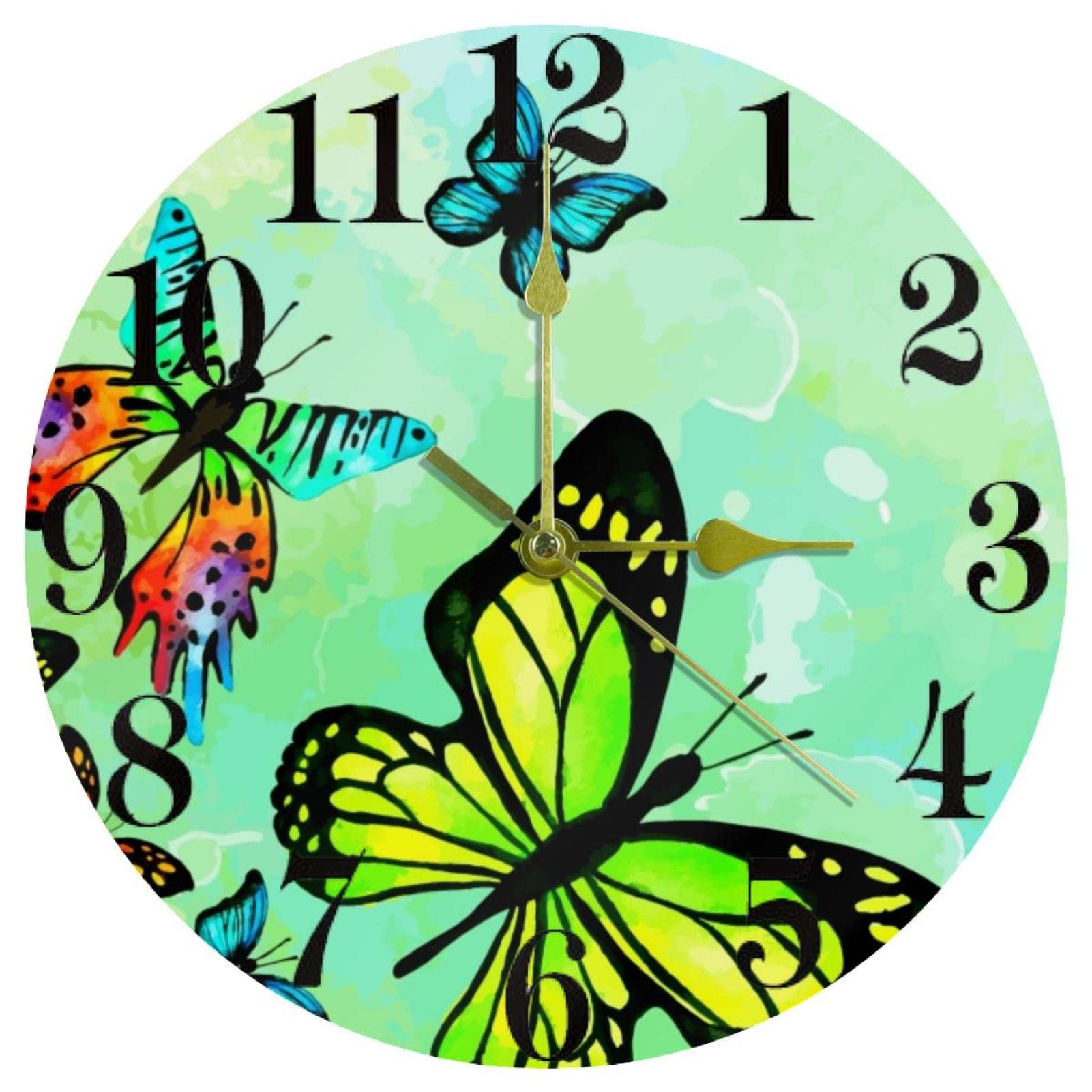 Horloge murale ronde à quartz silencieuse avec motif papillons vintage de 25,4 cm pour la maison