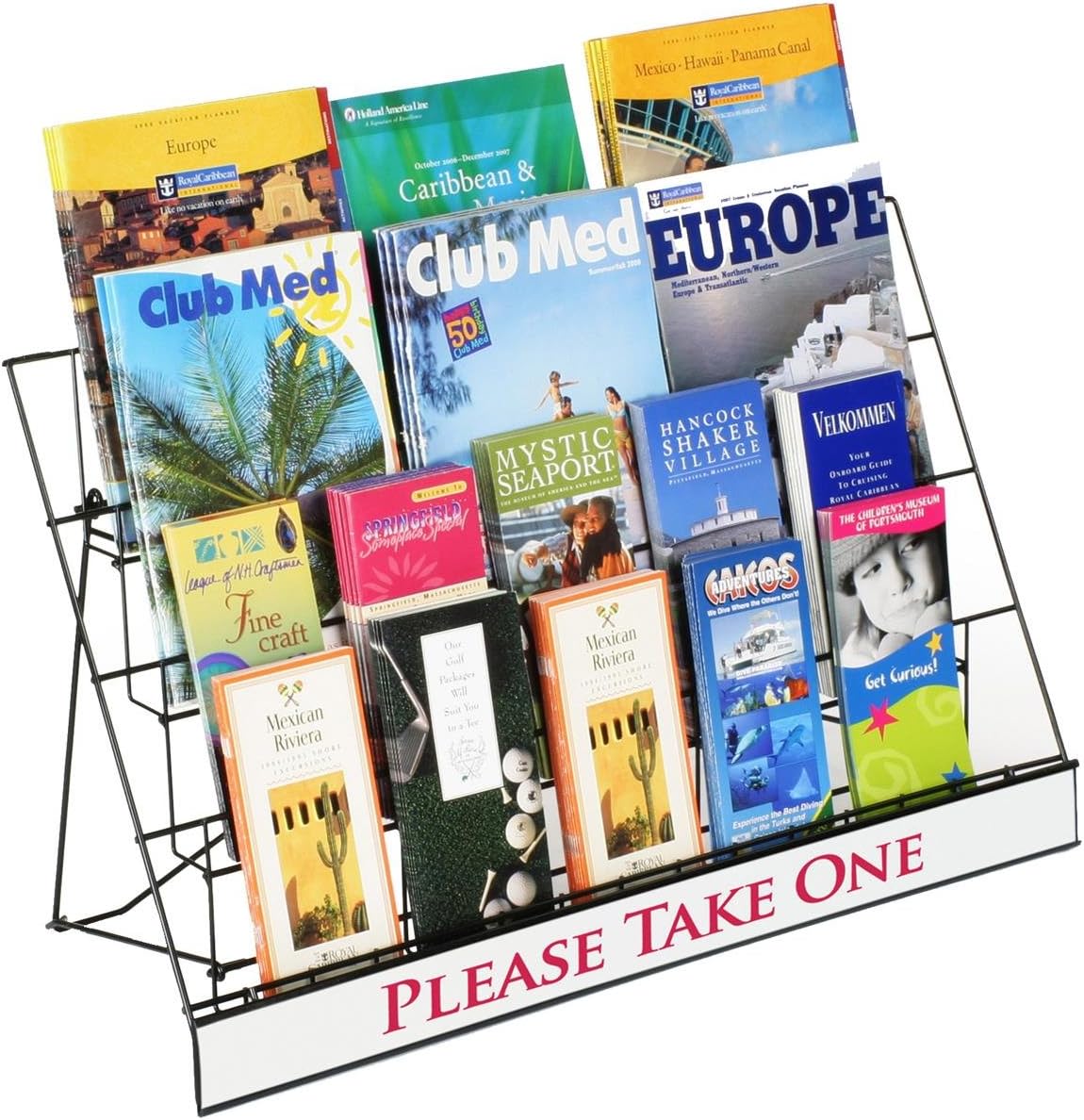 Countertop Display Rack for Literature, 4 Open Tiers Work with Magazines and Brochures, Each Level Holds up to (3) 8.5x11 Magazines - Black Wire