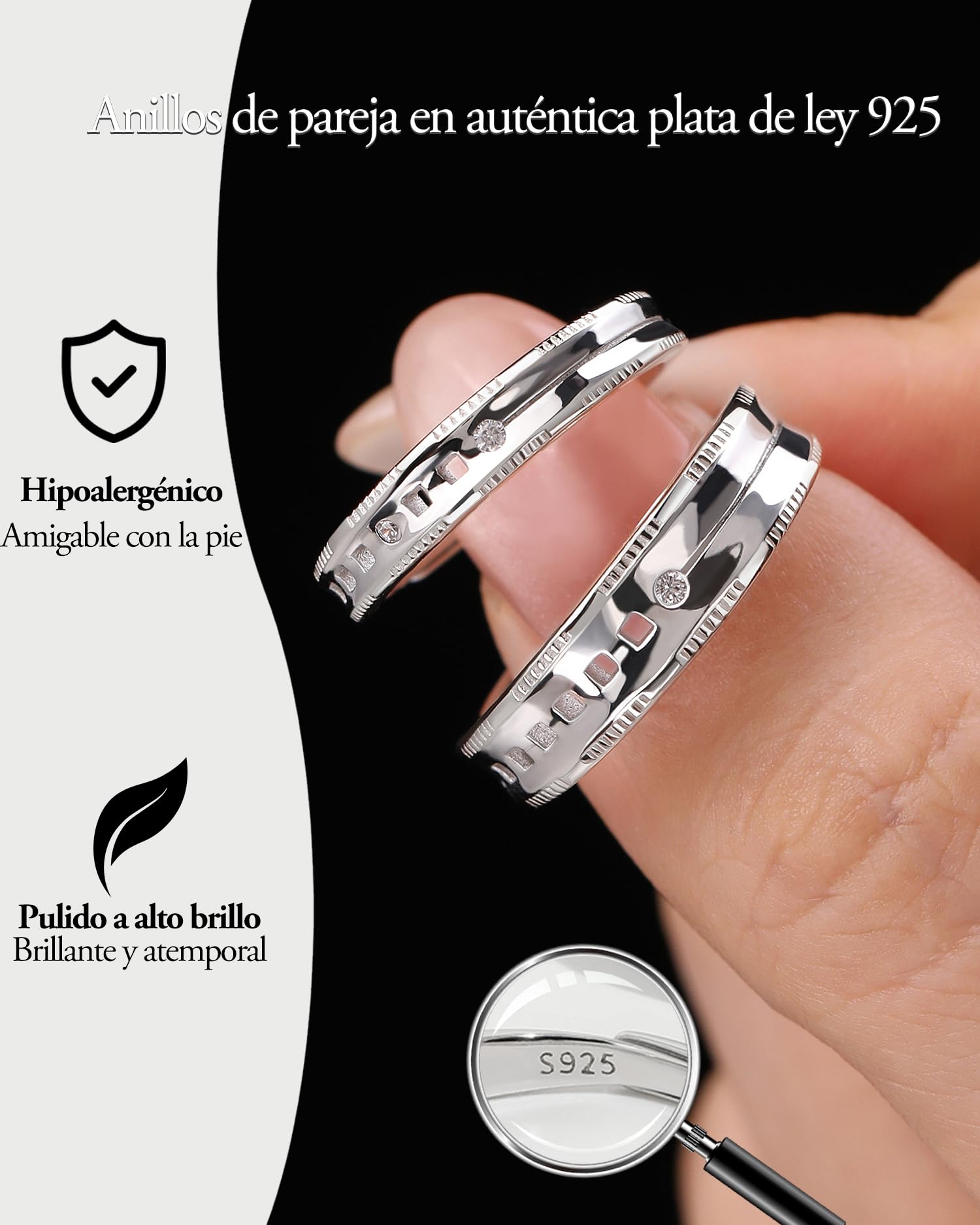 Meissa Anillos de Pareja de Plata 925 Ajustables para Hombre y Mujer Compromiso y Matrimonio 3,8 mm 5,8 mm Joyería de Pareja Regalo para San Valentín Aniversario Cumpleaños