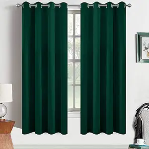 Yakamok 63 Inch Long Dark Green Blackout Curtains Room Darkening Thermal Insulated with Grommet Blackout Drapes for Bedroom, 52Wx63L inch, 2 Panels