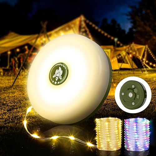 OGERY Camping String Lights, 4 in 1 Quick Storage 32.8FT Rechargeable Tent Lights String with 8 Lighting Modes, Hanging Waterproof Portable LED Lamp for Outdoor Patio Awning Garden Party Essentials - Green - 1