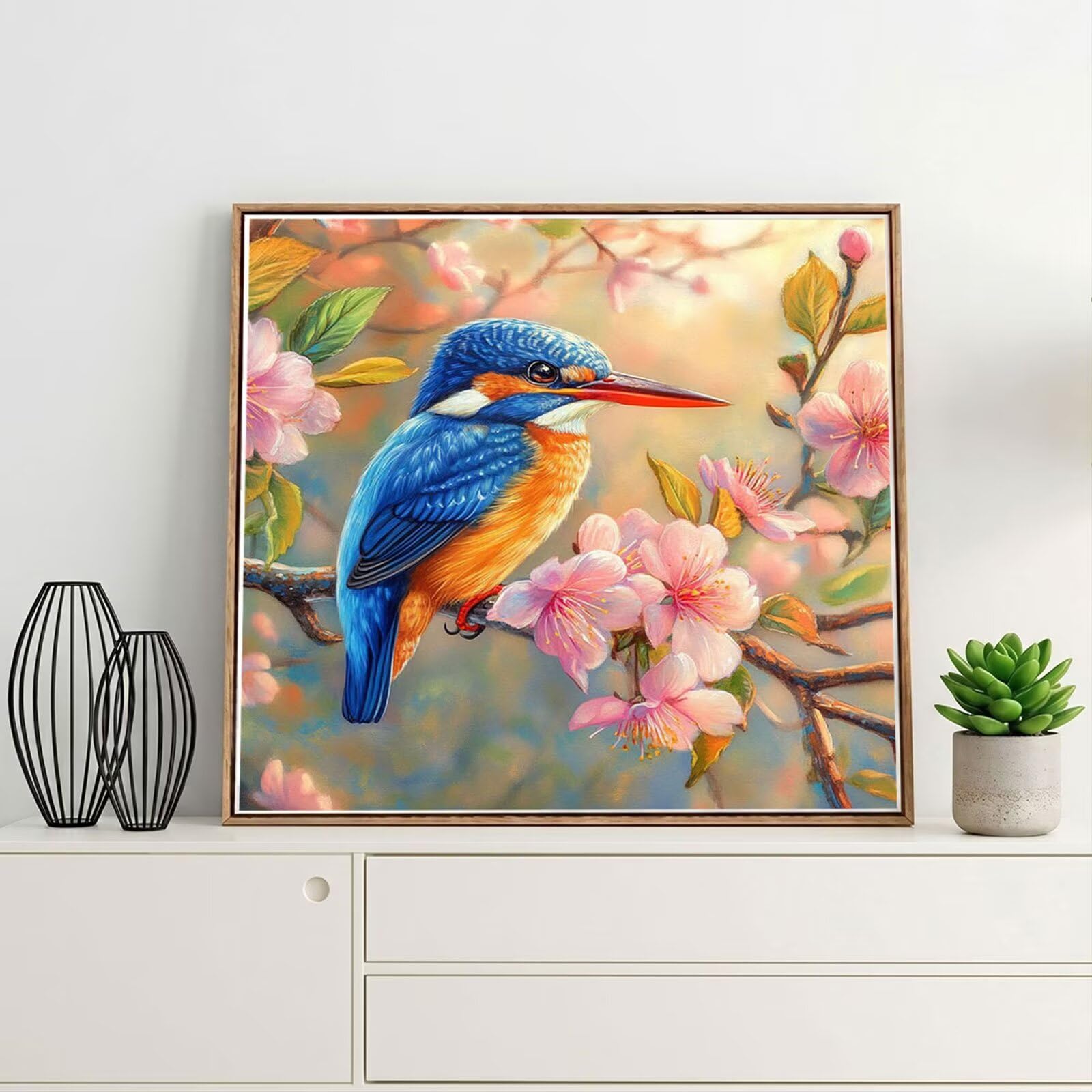 Broderie Diamant Kit Complet 5D, Oiseau Diamond Painting Adulte Plein Foret, Peinture Diamant pour Enfant Débutant, Loisirs Créatifs de Détente et Décoration Maison, Fleurs de cerisier 80x80cm FX#979