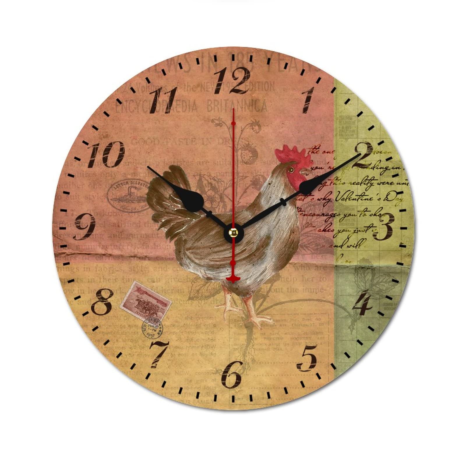 Horloge rétro coq en bois pour cuisine et maison ambiance campagne