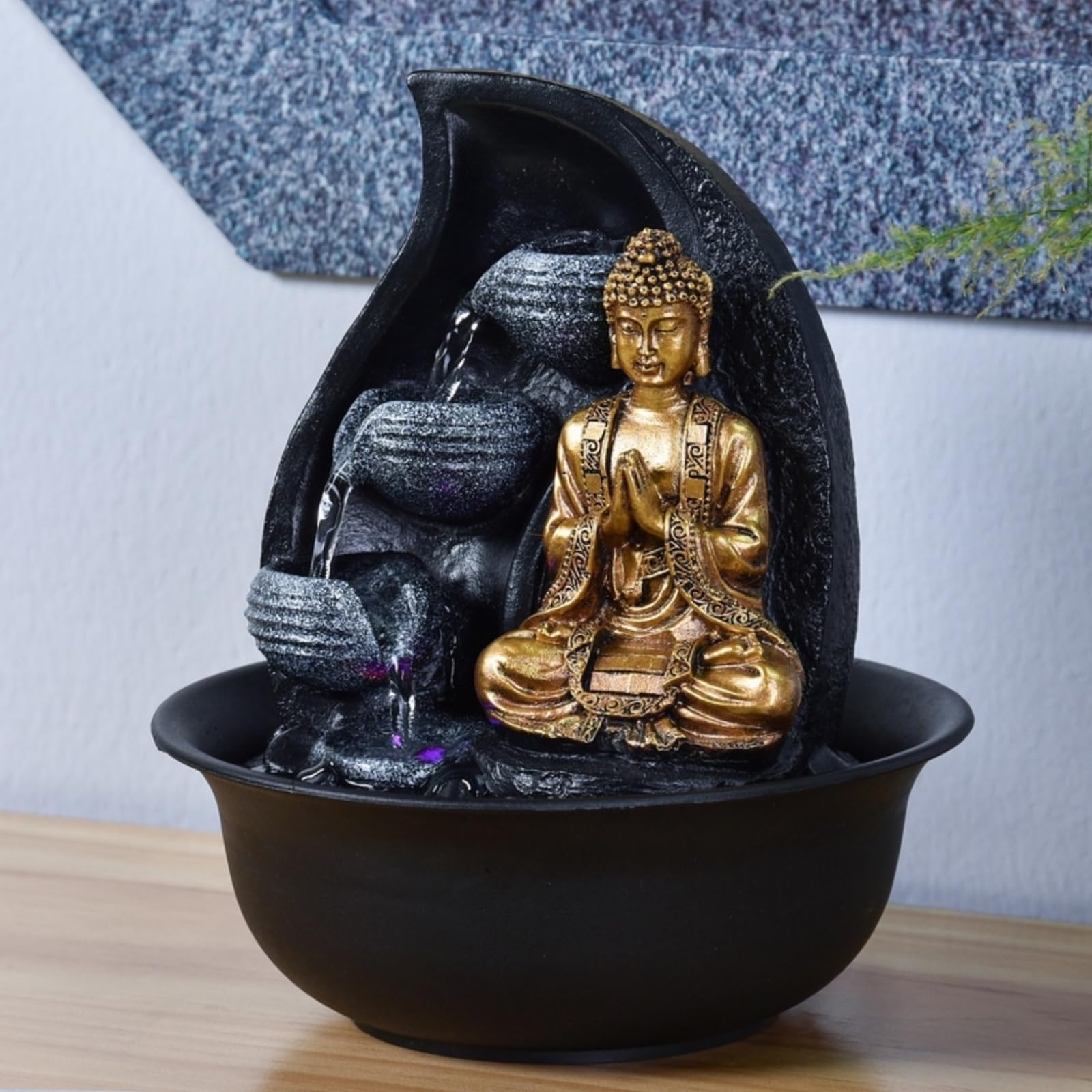 Zen Light Praya - Fuente para Interior con Bomba e iluminación LED,en Resina, Color Dorado