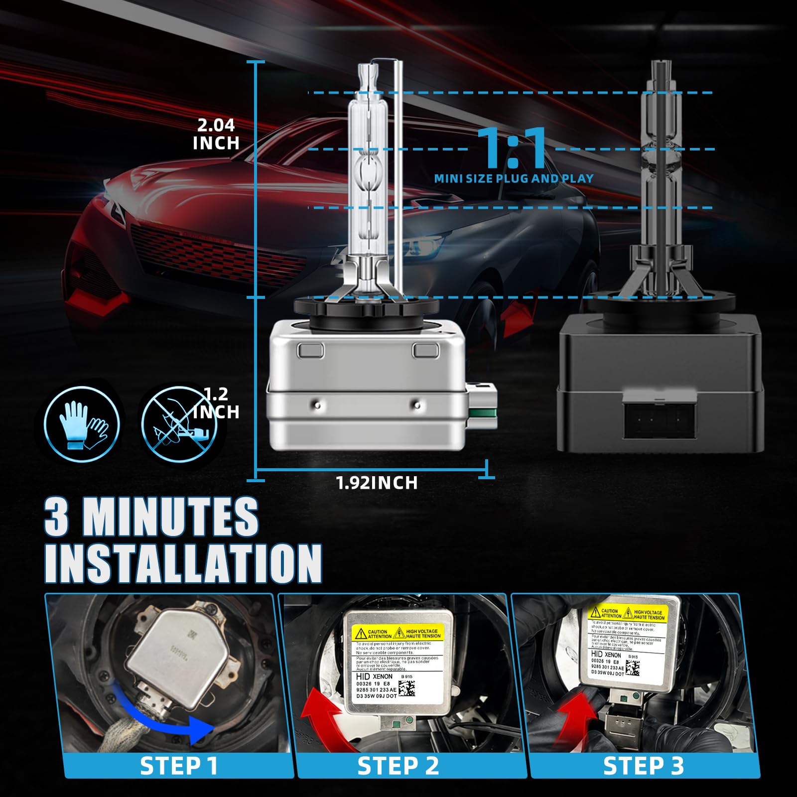 D3S Xenon Ampoules, 12V 35W Haute Luminosité Faisceau Précis, 2pcs