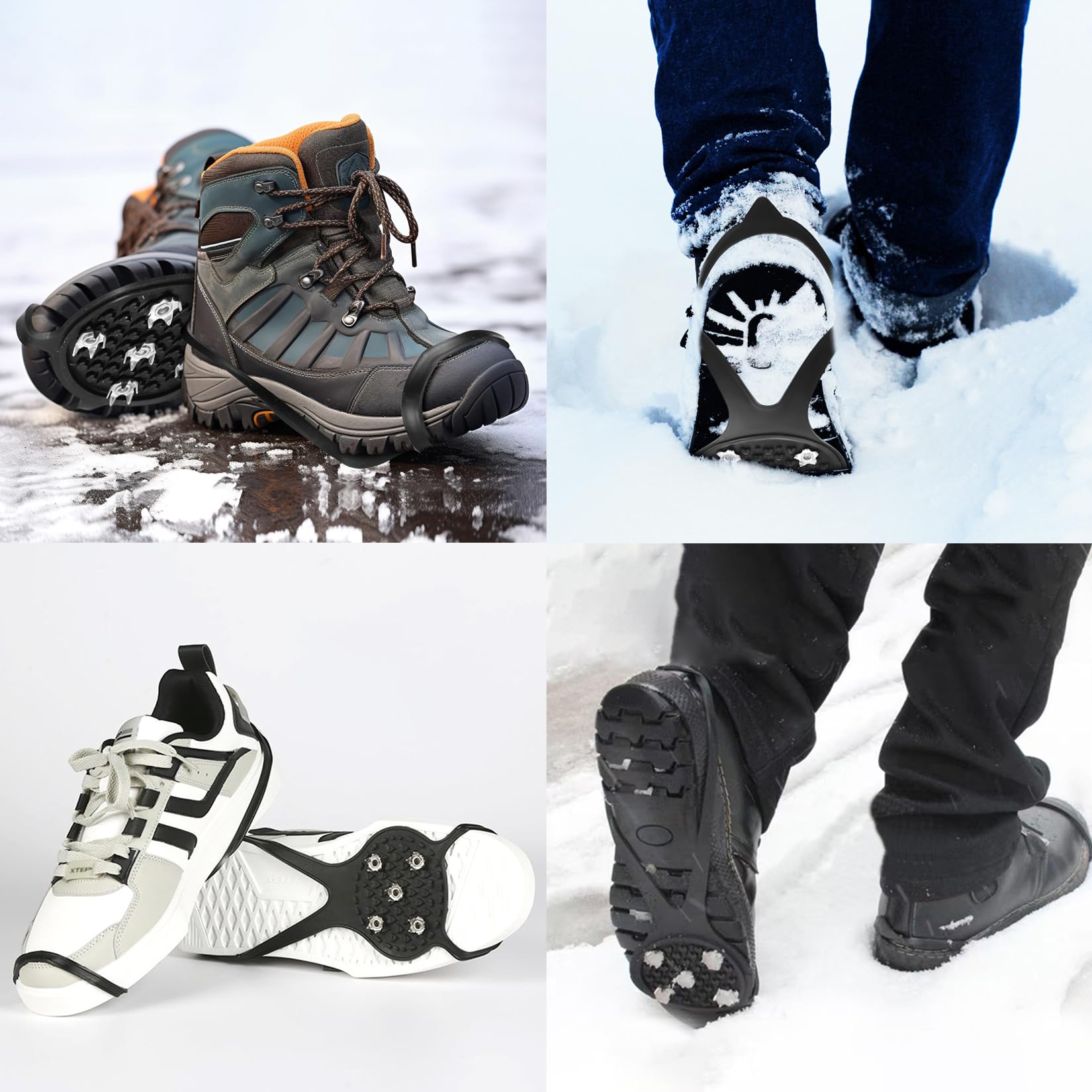 2 Paar Anti-Rutsch Schuhspikes, Grödel Steigeisen für Bergschuhe mit 5 Zähne, rutschfeste Schuhkrallen, Ice Grips Eisspikes für Schuhe Stiefel, Antirutsch Spikes zum Überziehen für Wandern Outdoor
