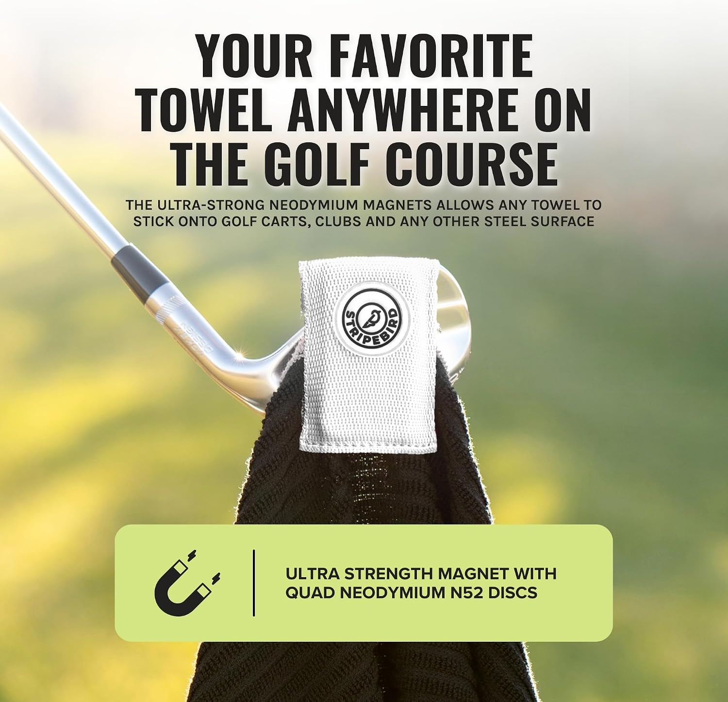 Stripebird Magnetic Clip for Any Towel (White) - Highest Strength Magnet for Golf Towel - Removable - Golf Towels for Men
