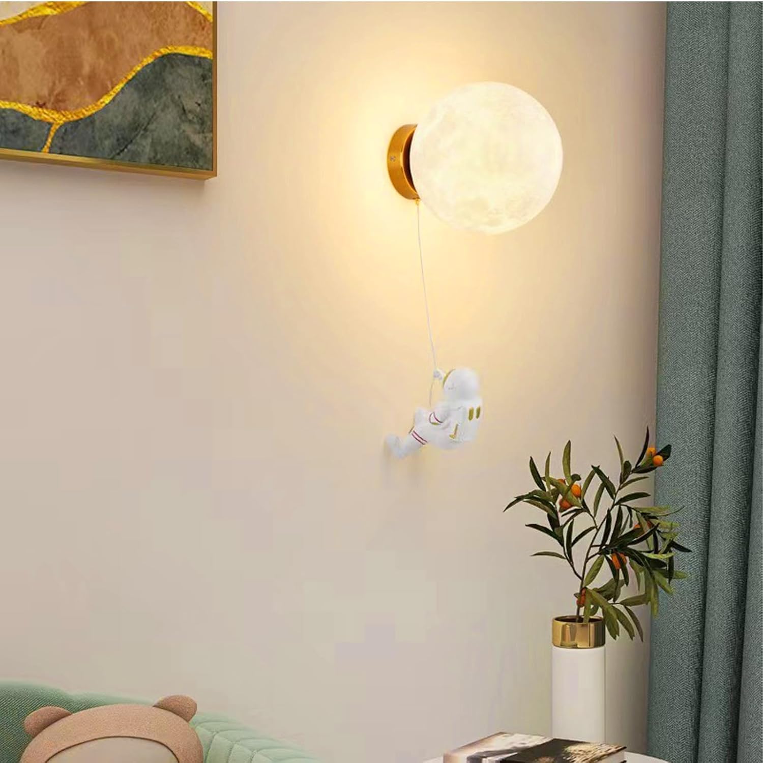 HELCEKOU LED Indoor Wall Lights Modern Creative Astronaut Night Light Moon Sconce Kids Room Decor Lamps Bedside Lamp for Nursery Baby Gift Bedroom Living Hallway (20cm)