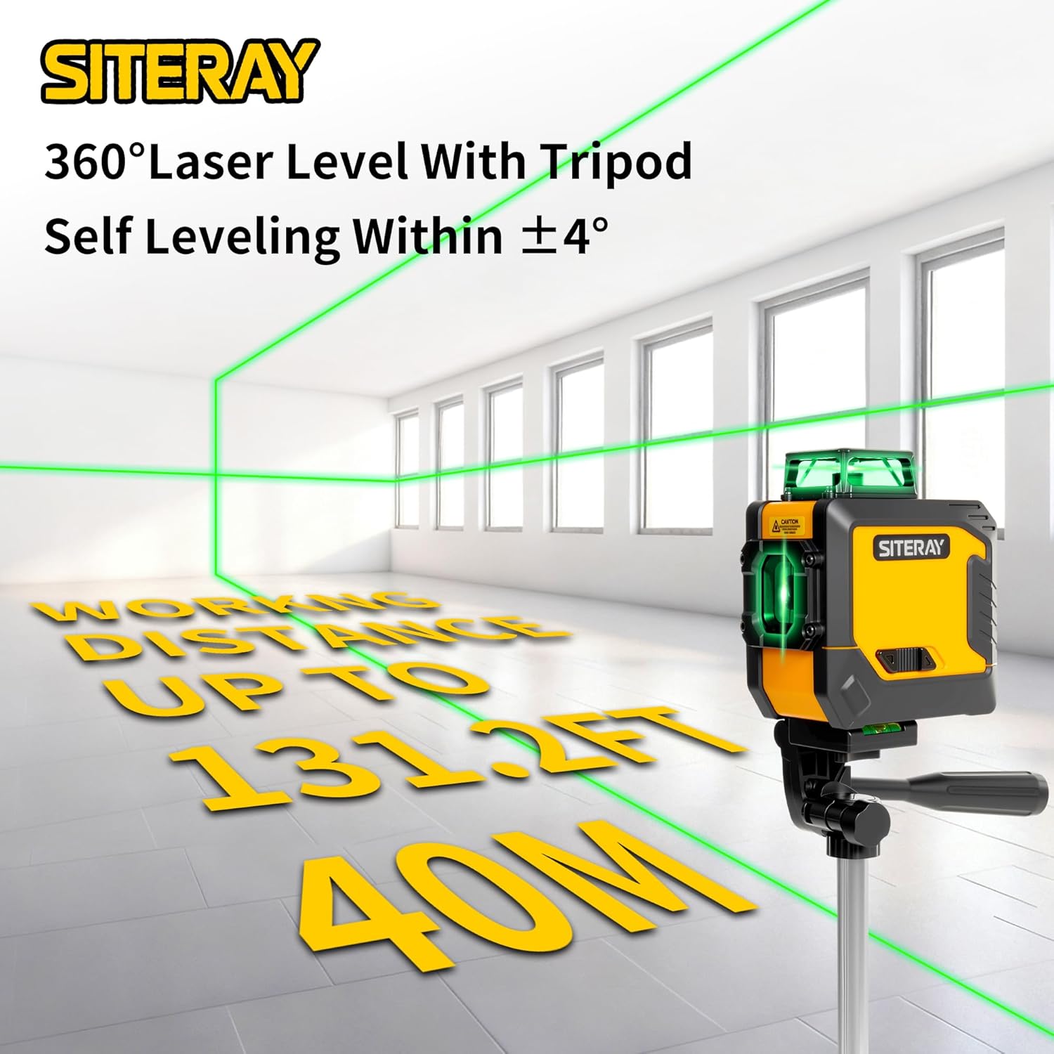 Laser Level with Tripod 360° Self Leveling, 131FT Cross Line Level for Construction Floor Tile Picture Hanging, Nivel Laser with Magnetic Bracket, Li-ion Battery, Type-C Cable,Target Plate