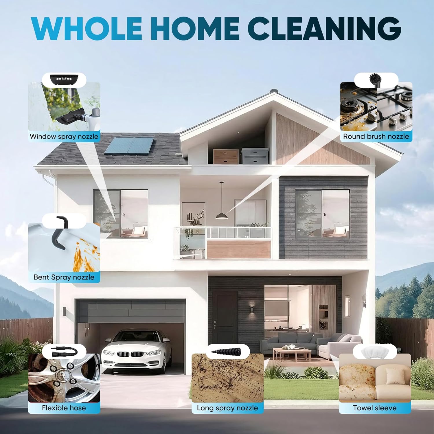 Steam Cleaner, Handheld Pressurized Steamer, 1050W 230°F Fast Heating with 9 Accessories, Multi-Surface Steam Cleaner for Home, Car, Tile & Grout, Windows, Upholstery (5 Towel Sleeve)