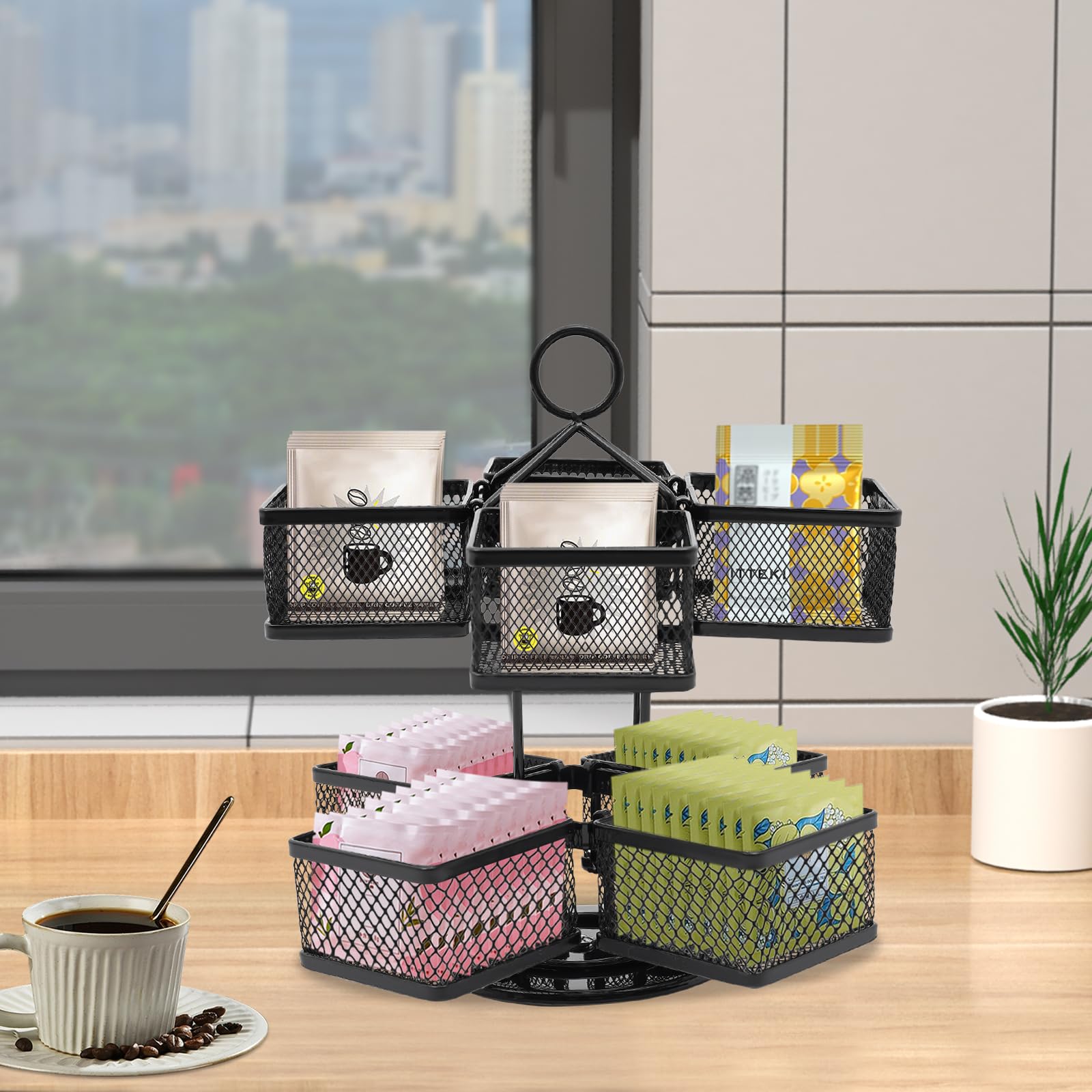 LOIRIIC 2 Etagen Drehbar Teebox Teebeutel Organizer Metall Teebeutelhalter Tee Aufbewahrung mit 8 Fächern Teebox 360˚ Drehbares Teebeutel Aufbewahrungsbox Abnehmbar Teekiste Schwarz Küche, Haushalt & Wohnen