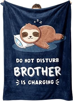 Leebbsin Funny Brother Gifts, Brother is Charging Sloth Blanket 60" x 50" | Birthday Gift for Brothers from Sister, Brother Gitfs for Christmas Fathers Day, Soft Sloth Throws Blanket for Brothers