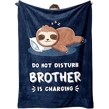 Funny Gifts for Brother, Brother is Charging Sloth Blanket, Birthday Gifts for Brothers from Sister, Bro Gitts for Fathers Day, Soft Sloth Blanket for Brothers 60" x 50", Blue
