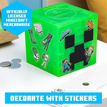 Minecraft Creeper Maze Safe Officially Licensed Piggy Bank, Complete the Maze to Unlock Money, Includes Decorative Stickers, Gamer Gift | Paladone