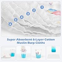 Vista 2 de Maliton - Paquete de 6 paños de muselina para eructos para bebé niña, grandes, 20 x 10 pulgadas, 100 % algodón, absorbentes y suaves, 6 capas, paño