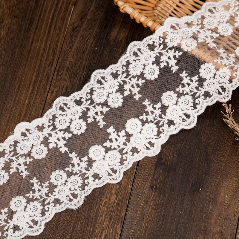 2 rotoli di nastro in pizzo floreale – 11 cm x 15 metri di tessuto in pizzo decorativo nastro decorativo vintage per matrimonio, decorazione da tavolo, cucito fai da te, colore bianco