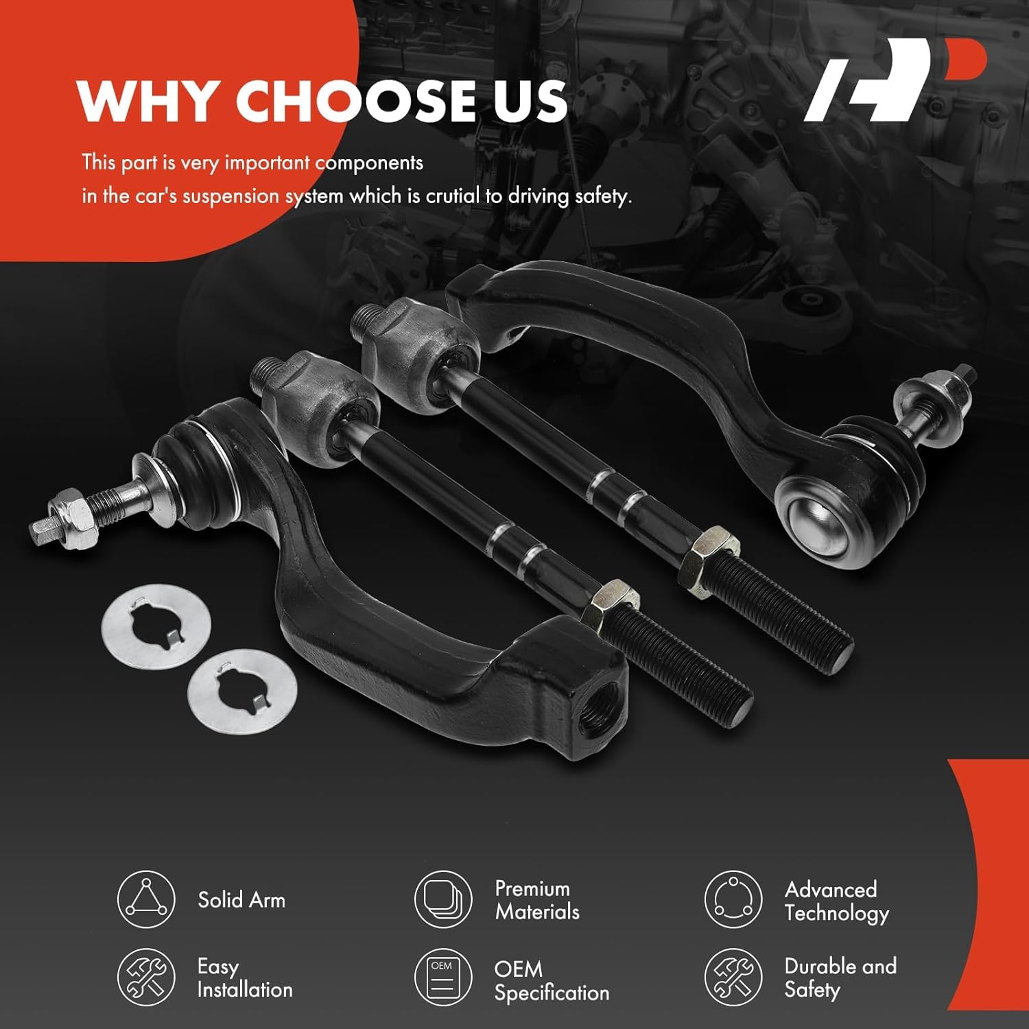 A-Premium Set of 4, Front Inner & Outer Tie Rod End Kit, Compatible with Ford Thunderbird 2003-2005, Lincoln LS 2003-2006