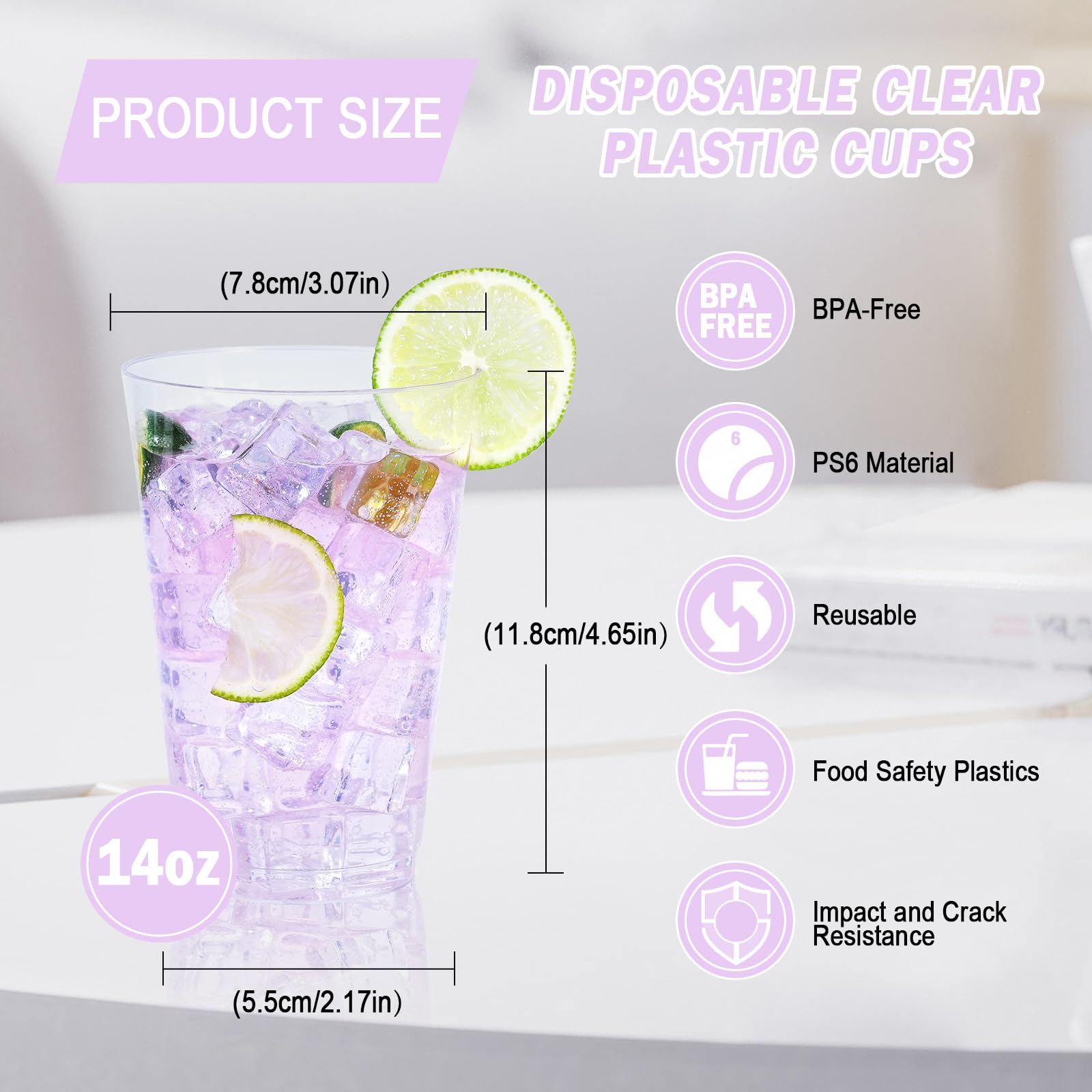 Amazon.com: BYSNOW 100 Pack 14 oz Clear Disposable Plastic Cups, Clear  Plastic Cups Tumblers Cocktail Party Glasses, Elegant Disposable Decoration  Cup for Thanksgiving, Wedding : Health & Household