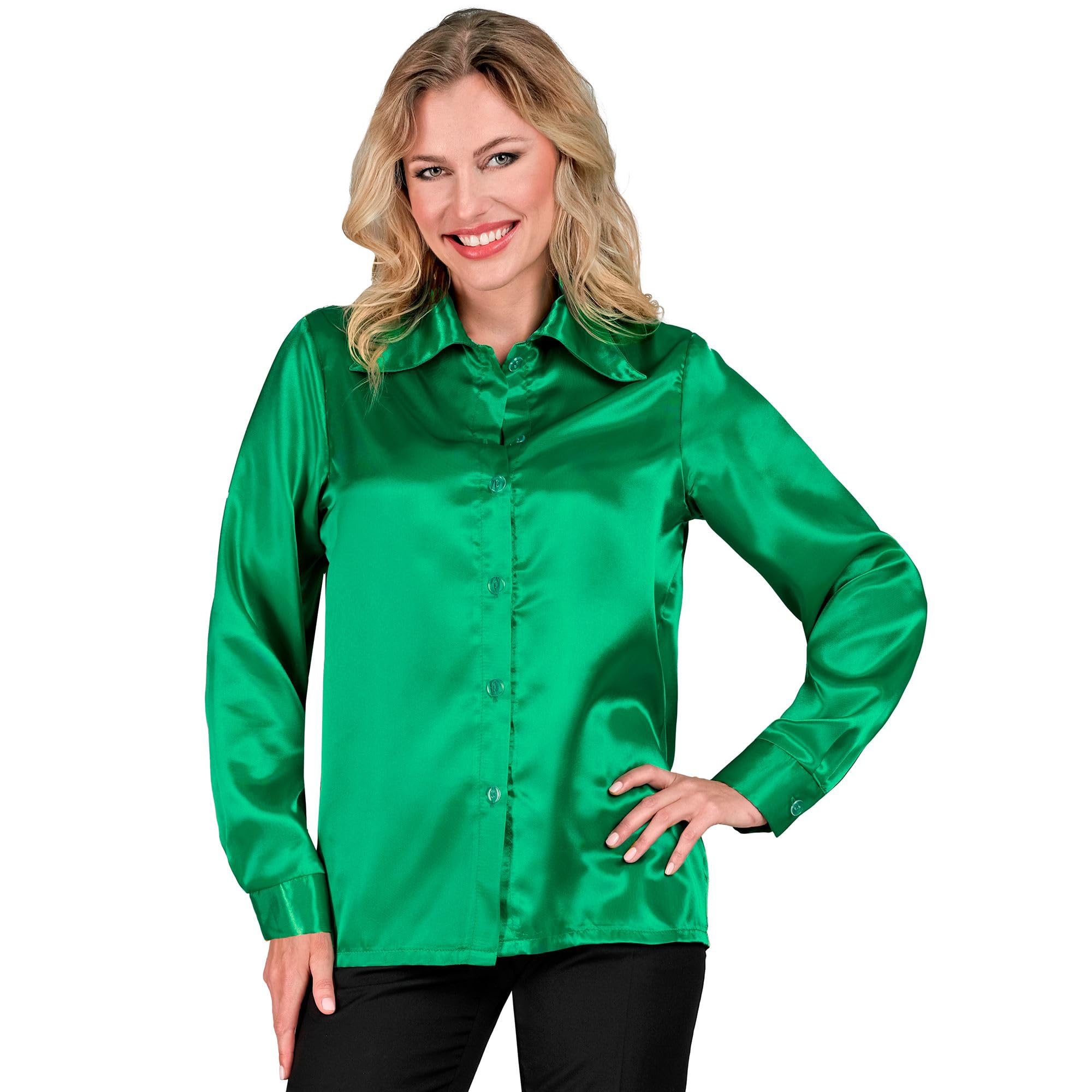 Widmann W MILANO Party Fashion - Satin Blouse for Women 70s Disco Fever, Retro Style, Schlagermove, Party Shirt, Women's Shirt