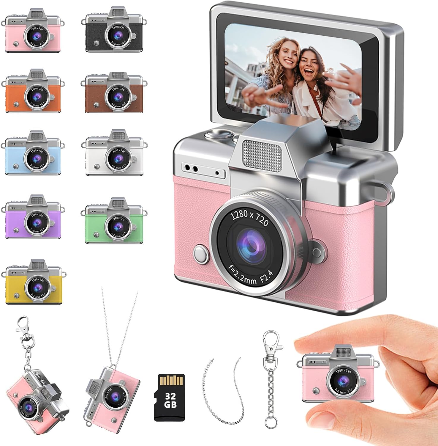 Viral AI Mini Keychain Camera - Global Tech Trend 2026 Retro Y2K Digital Camera with 32GB Card, 1080P Video Recorder for Travel/Vlog, Gift for Teens Adults Photography Beginners (Pink)