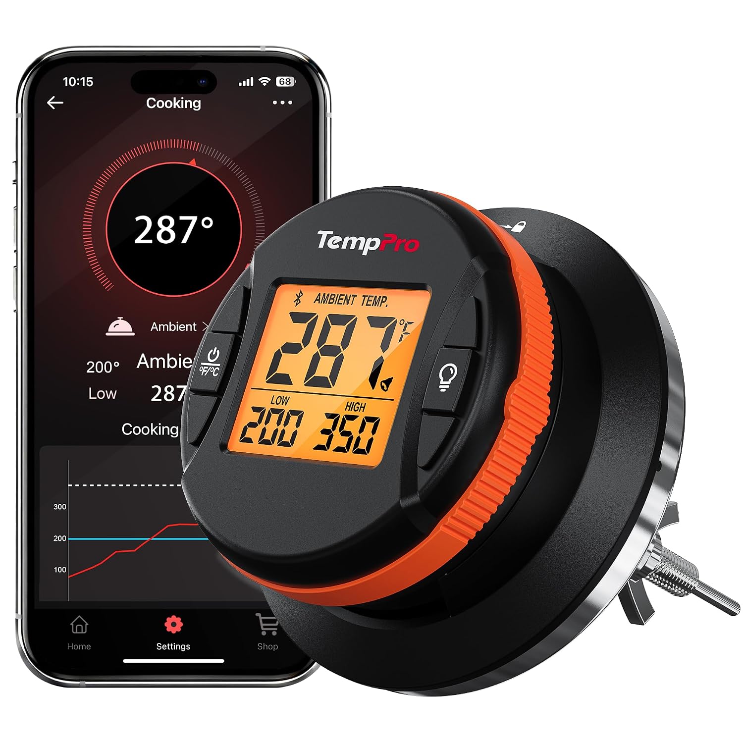TempPro TempGauge Bluetooth Grill Thermometer with LCD Display & App Alerts