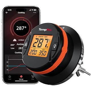 TempPro TempGauge Bluetooth Grill Thermometer with LCD Display & App Alerts | 500FT Wireless Temperature Gauge for Smoker, Kettle, Kamado, Pellet, Gas Grills, 0.3 Inches Universal Sensor Fits Most Lids - Amazon product rated Grade A